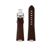 EMAIGlPO Correa de reloj de cuero genuino con eslabón final de acero apto for la serie for Tissot PRX T137.407/410 pulsera de correa Super Player azul(Plain brown-silver B)