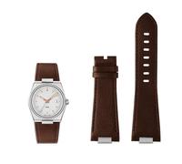EMAIGlPO Correa de reloj de cuero genuino con eslabón final de acero apto for la serie for Tissot PRX T137.407/410 pulsera de correa Super Player azul(Plain brown-no buckl)