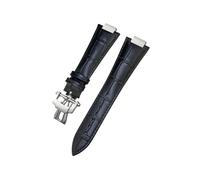 EMAIGlPO Correa de reloj de cuero genuino con muesca de 25 x 13 mm compatible con pulseras for Patek Philippe 5726 5711 5712G, color negro, marrón y azul(Black-Silver Link)