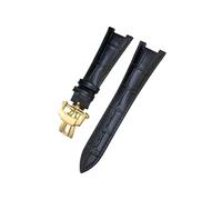EMAIGlPO Correa de reloj de cuero genuino con muesca de 25 x 13 mm compatible con pulseras for Patek Philippe 5726 5711 5712G, color negro, marrón y azul(Black Gold Buckle)