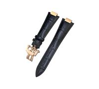 EMAIGlPO Correa de reloj de cuero genuino con muesca de 25 x 13 mm compatible con pulseras for Patek Philippe 5726 5711 5712G, color negro, marrón y azul(Black-Rose Link)