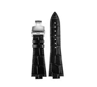 EMAIGlPO Correa de reloj de piel de vaca de 26x12mm apta for Tissot PRX Series 40MM T137.407/T137.410 reemplazo de moda informal for hombres(Black silver buckle)