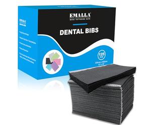 Emalla Baberos dentales desechables 125 baberos dentales negros de 3 capas impermeables para tatuajes, baberos para pacientes de 13 x 18 pulgadas