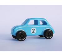 Emanuel Rufo Cochecito de Madera Azul CL 14, Coche clásico, Hecho a Mano, Inspirado en el pequeño Coche Italiano 500
