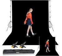 EMART 2.6m×3m Kit de Sistema de Telón de Fotográfico Ajustable con Telón de Fondo Negro con 2 Clips y Bolsa de Transporte para Estudio de Fotografía, Retrato, Producto y Vídeo