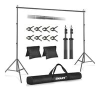 EMART 2,6m x 3m Kit de Sistema de Soporte de Fondo Ajustable con 8 Pinzas y 2 Bolsas de Arena para Retrato, Fotografía de Productos y Grabación de Video