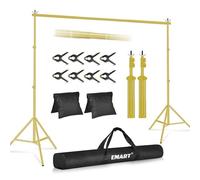 EMART 2,6m x 3m Kit de Sistema de Soporte de Fondo Dorado Ajustable con 8 Pinzas y 2 Bolsas de Arena para Retrato, Fotografía de Productos y Grabación de Video-Dorado