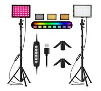 EMART 2-Pack Luz de Video LED RGB, Kit de Iluminación Fotografía para Estudio con Trípode Ajustable para Videoconferencia, Grabación, Juegos, Youtube