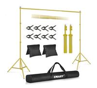 EMART 2m x 3m Kit de Sistema de Soporte de Fondo Dorado Ajustable con 8 Pinzas y 2 Bolsas de Arena para Retrato, Fotografía de Productos y Grabación de Video-Dorado