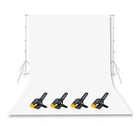 EMART 3 x 3,6 m Fondo Fotográfico Blanco, Sistema de Fondo Fotográfico 100% Muselina Blanca con 4 Pinzas de Resorte para Fotografía, Vídeo, Retratos y Sesiones Fotográficas