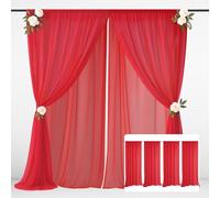 EMART Cortinas de telón de fondo rojo, 6 x 3 m, tela de gasa de tul para fiestas, bodas, decoración de escenario, tela de fondo suave para baby shower, fotografía, sesión de fotos de cumpleaños