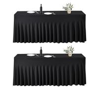 EMART Falda de Mesa 182x76cm Negro Mantel Elástico de Spandex, 2 Pieza