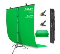 EMART Fondo de Pantalla Verde con Soporte, Pantalla Verde Plegable de 1,5 x 2 m con Kit de Soporte de Fondo Portátil en Forma de T, Soporte Ajustable de 1,5 x 2,6 m para Transmisión, Juegos, Zoom