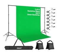 EMART Foto Fondo Stand，2x3m Ajustable Fondo Sistema Fotografía Kit con Fondo de Pantalla Verde，Foto Fondo Stand con 4 Abrazaderas de Fondo, 2 Sacos de Arena para Retrato de Estudio Fotográfico