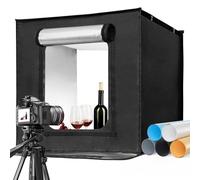 EMART Fotobox 60x60cm, Dimmbare Fotostudio Set mit 5 ProduktFotokulissen und 3 Farben Licht für Lebensmittel Schmuck Produktfotografie
