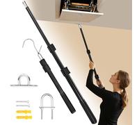 EMART Gancho desplegable para ático, kit de sistema de escalera ajustable de 17 a 36 pulgadas con gancho en Y y 2 asas, tubo de acero triangular resistente, cable de repuesto para puerta de escalera