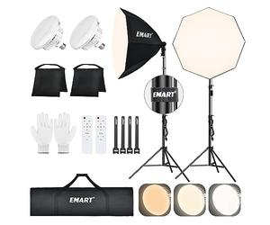 EMART - Kit de luz para Saco de Arena de 65 cm de diámetro con 2 Bombillas LED de 135 W con Control Remoto, 3000-6500 K, Kit de iluminación de fotografía para