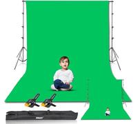EMART Kit de Sistema de Telón de Fotográfico, 2.6m×3m Soporte para Fondo Ajustable con Telón de Fondo Verde con 2 Clips y Bolsa de Transporte para Estudio de Fotografía, Retrato, Producto y Vídeo