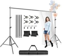 EMART Kit de Soporte para telón de Fondo de Fotos, 10 x 7 pies (Alto x Ancho), Sistema de Soporte de Fondo de fotografía Ajustable para Estudio de Video, Cabina de Fotos, Soporte de Marco Trasero