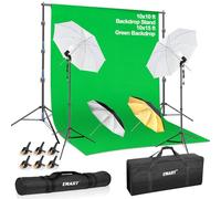 EMART Kit de telón de fondo de pantalla verde de 10 x 10 pies, paraguas de fotografía con bombillas de 5500 K, telón de fondo verde de 10 x 15 pies con abrazaderas de resorte, kit de iluminación de