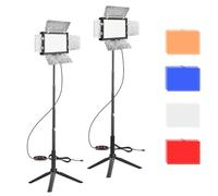EMART LED Luces de Video Juego de 2 Piezas,Luz de Estudio Regulable,con Mampara y 4 Filtros de Color,5500K 66 LED Lámpara de Sobremesa para Vídeo Fotográfico