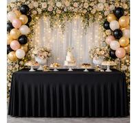 EMART Mantel de Falda de Spandex, 182x76cm Mantel Rectangular con Falda Plisada Elástico sin Arrugas, Faldas de Mesa para Mesas Rectangulares de 1,8m para Fiestas, Bodas de Cumpleaños(Negro, 1 Pieza)