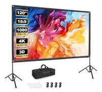 EMART Pantalla de Proyección con Soporte 120 Pulgadas, 16:9 4K HD Tela para Proyector de Doble Cara Adecuada para Ver Películas En Interiores, Reuniones y Eventos Al Aire Libre