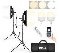 EMART Softbox - Juego de iluminación para estudio fotográfico (40 x 40 cm, 2 luces LED de 50 W, 3000-6000 K, para retratos de estudio, vídeo, fotografía)