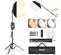 EMART Softbox Set, Kit Softbox per Studio Fotografico de 40x40 cm con y Bombilla Led de 85 w (3000K-6000K) con Mando a Distancia para Estudio Fotográfico, Retratos y Grabación de Vídeo (1 Pack)