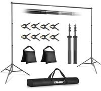 EMART Soporte de Fondo 2m x 3m, Kit de Sistema de Soporte Fondo Fotográfico Ajustable con 8 Pinzas y 2 Bolsas de Arena para Retrato, Fotografía de Productos y Grabación de Video