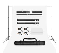 EMART Soporte de Fondo 2x2 m, Kit de Sistema de Soporte Ajustable con Fondo Blanco 1,5x3 m, Bolsa de Transporte y 4 Pinzas en Estudio Fotográfico y Vídeo