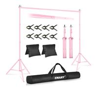 EMART - Soporte de Fondo Ajustable para Estudio fotográfico (3 x 2,1 m), 2 Barras transversales, 8 Abrazaderas, 2 Bolsas de Arena y Bolsa de Transporte para decoración de Fiestas y Eventos, Rosa