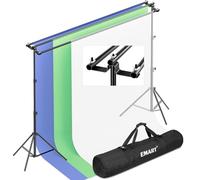 EMART Soporte multitelón de Fondo 3 en 1 de 2,6 m x 3 m, Resistente y Ajustable, Kit de Sistema de Soporte de Fondo de Muselina para Estudio fotográfico y Video, Soporte de telón de Fondo de Triple