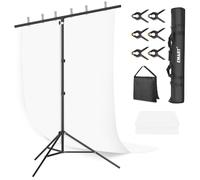 EMART Telón De Fondo Blanco con Soporte, 1.5x2m Fotografía Telón De Fondo con 2x2m Fondo De Pie Kit para Foto Video Studio, Incluye 6 Abrazaderas De Resorte y 1 Saco De Arena