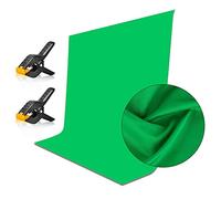 EMART Telón de Fondo de Pantalla Verde de 1,5 x 2 m, Fondo de Fotos, lámina de poliéster Lavable para sesión de Fotos, Estudio de Video, fotografía, Retrato de Productos, Incluye 2 Abrazaderas de