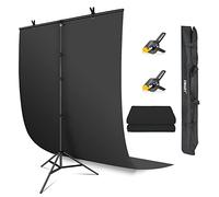 EMART Telón de fondo negro con soporte, 1,5 x 2 m, telón de fondo negro con 1,5 x 2,6 m, kit de soporte de fondo en forma de T para sesiones de fotos, retratos, fiestas, vídeo, estudio, etc