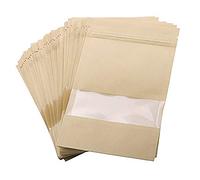 Emartbuy 50 Pc De Bolsas De Papel Kraft Levántate Bolsa De Alimentos Bolsa De Sellado Reutilizable Transparentes Bolsas para Almacenamiento De Té, Dulces, Granos De Café - 20 cm x 30 cm