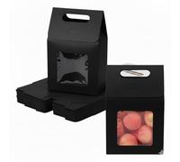 Emartbuy Bolsa de papel fuerte para regalo, 27 cm x 16 cm x 9 cm, bolsa de papel kraft negra para galletas con ventana transparente - Paquete de 24