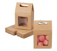 Emartbuy Bolsa de regalo de papel resistente, 15 cm x 10 cm x 6 cm, bolsa de papel kraft marrón, caja de galletas con ventana transparente, paquete de 96