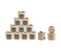 Emartbuy Bolsa de Regalo Hexagonal Papel Fuerte Levántate, 10 cm x 10 cm x 12 cm, Bolso Kraft Marrón Caja de Magdalenas Galletas Mollete Tarta Con Ventana Transparente y Cinta - Paquete de 24