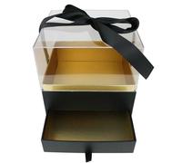 Emartbuy Caja de regalo, caja negra con cajón, tapa acrílica y cinta, 18 x 18 x 19 cm, caja individual
