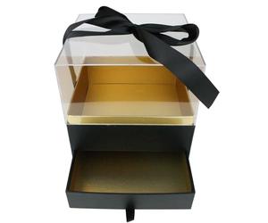 Emartbuy Caja de regalo, caja negra con cajón, tapa acrílica y cinta, 18 x 18 x 19 cm, caja individual