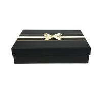 Emartbuy Caja de regalo rígida, 31,5 x 23 x 8,5 cm, caja en relieve negra con tapa, cinta decorativa para interior marrón y lazo crema