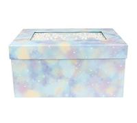 Emartbuy Caja de regalo rígida, 31 x 21 x 15 cm, caja azul pastel con tapa, decoración de bolas multicolor y papel triturado de 150 g en color blanco