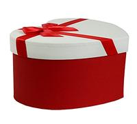 Emartbuy Caja de regalo rígida con forma de corazón, 30 x 24,3 x 14,5 cm, caja roja texturizada con tapa blanca, cinta de satén y papel triturado de 150 g, color blanco