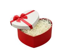 Emartbuy Caja de regalo rígida en forma de corazón, 26,7 x 21,7 x 13 cm, caja roja texturizada con tapa blanca, interior marrón y lazo de satén
