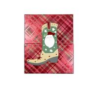 Emartbuy Cajas de regalo de Navidad de dos puertas, diseño de bota de Papá Noel, tema festivo a cuadros rojos, ideal para dinero en efectivo, cupones y tarjetas, 13 x 15,3 x 3 cm, paquete de 6