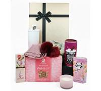 Emartbuy - Cesta de regalo de lujo para mujer, golosinas de chocolate, mezcla de bebidas calientes, bufanda, orejas, vela perfumada y flácida para relajarse, spa, regalo de Navidad y de