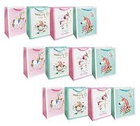 Emartbuy Conjunto de 12 Lujo Bolsa de Regalo Papel Laminado Fuerte Colores Mezclados 26 x 32 x 12.5 cm - Unicornio