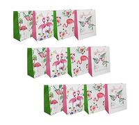 Emartbuy Conjunto de 12 Lujo Bolsa de Regalo Papel Laminado Fuerte Colores Mezclados 31 x 42 x 12 cm - Flamingo